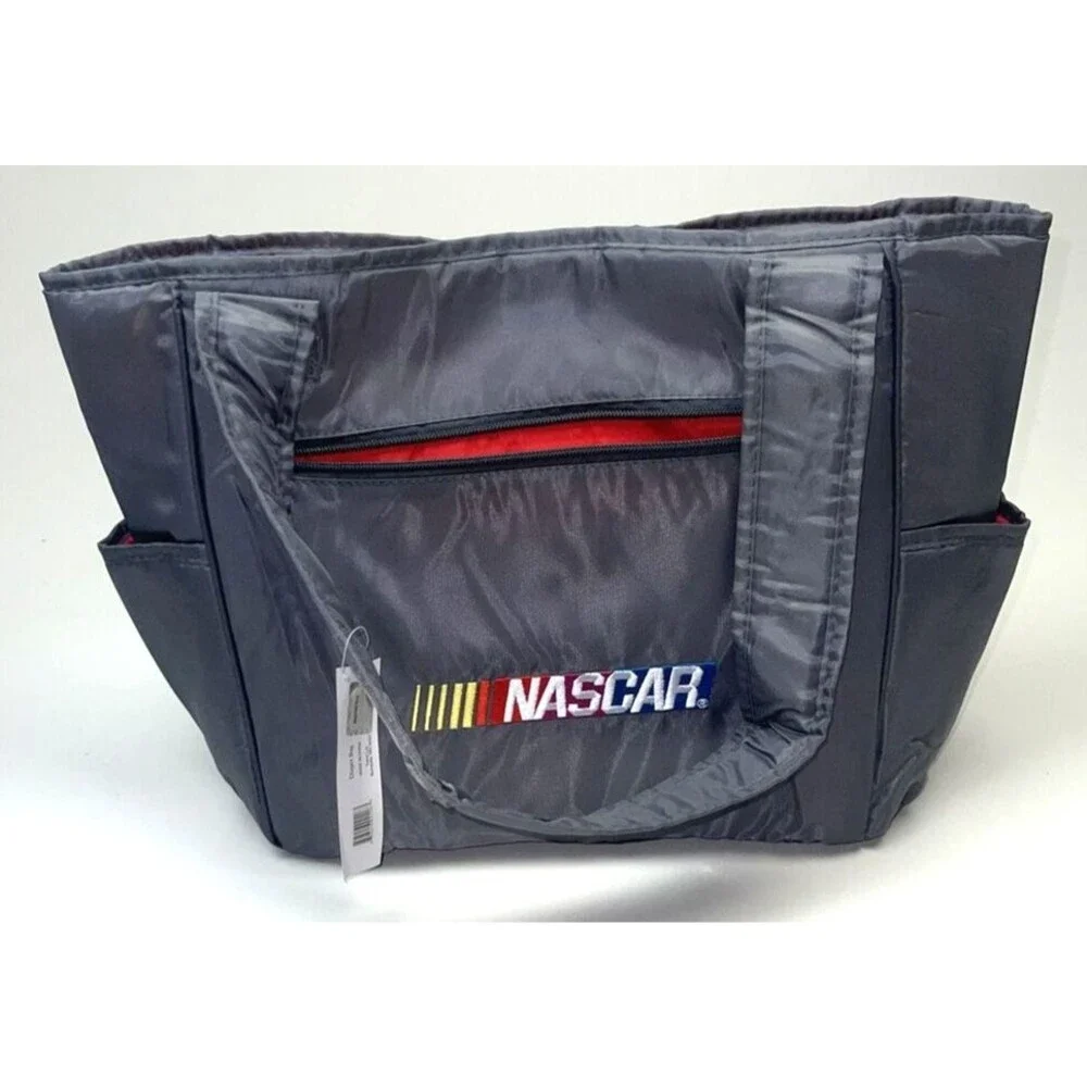 NASCAR Gray Diaper Bag With Changing Pad Zippered Pouch Magnetic Closure NEW NWT